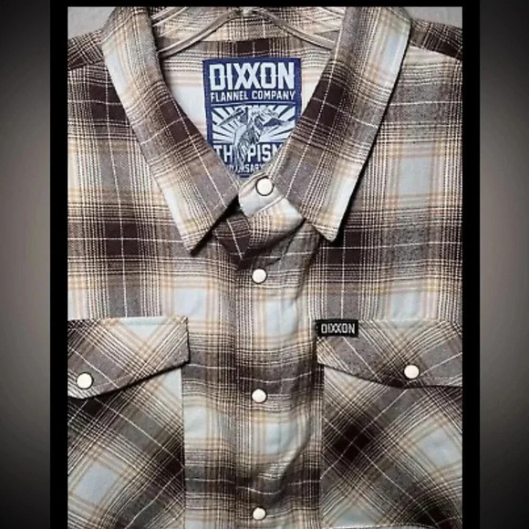 NWOT Never Worn DIXXON “The Pismo” Flannel Men's 2XL Tan/Brown/Blue Snaps Rugged - Picture 3 of 6